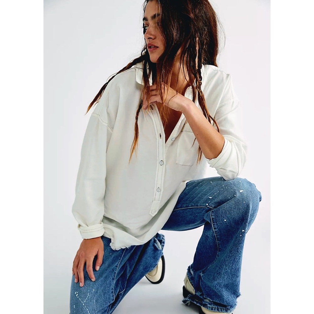 Free People We The Free Smock Oxford Shirt Tunic Dress - Picture 2 of 13